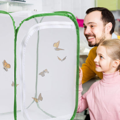 23.6" Large Butterfly Habitat Insect Cage Caterpillars Enclosure Pop-up Clear View 6 Mesh Panels 15.7 x 15.7 x 23.6 Inches Tall