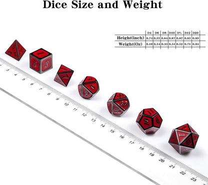 DnDnD Heavy Polyhedral Metal Dice Set with Metal Box, 7-die Shiny Blue Surface with Golden Number for RPG,Dungeons and Dragons,Pathfinder,Shadowrun,D&D,Role Palying Game and Math Teaching - Colors B