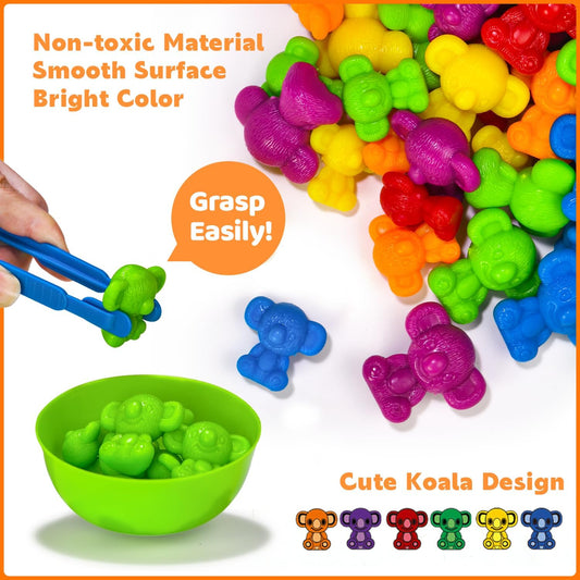 Pairez Toys Counting Toys for Toddlers, 60 Rainbow Koala Counters w/Sorting Bowls, Color Sorting, Counting & Math Manipulatives, Preschool Homeschool & Classroom Early Learning Supplies