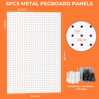 INCLY 70PCS Metal Peg Board Kit with 1/4" Pegboard Accessories, 4 Pack White Pegboard Panels, Bins, Cups and Peg Board Hooks, Paper Towel Holder, Pegboard Wall Organizer for Craft Room, Office, Sewing