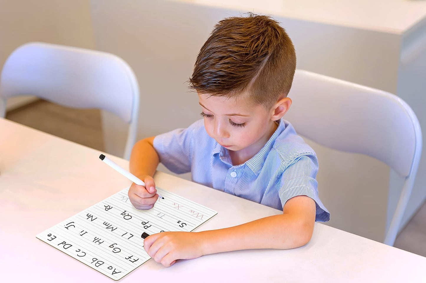 Scribbledo 5 Pack Dry Erase Handwriting Practice for Kids 9 x 12 Inch Letter Alphabet Tracing Board Whiteboard for Kids Ages 3-5 Write and Wipe Alphabet Practice Cards Letters & Erasers