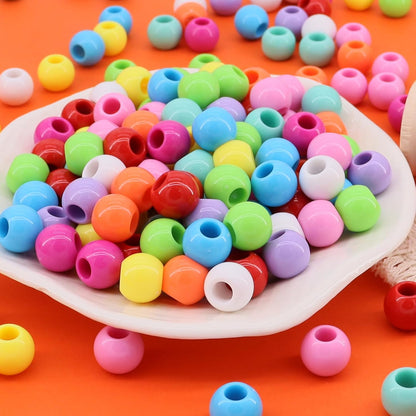 160pcs 12mm Plastics Acrylic Beads Mix 10 Color Large Hole Hair Beads(Hole:5.5mm)