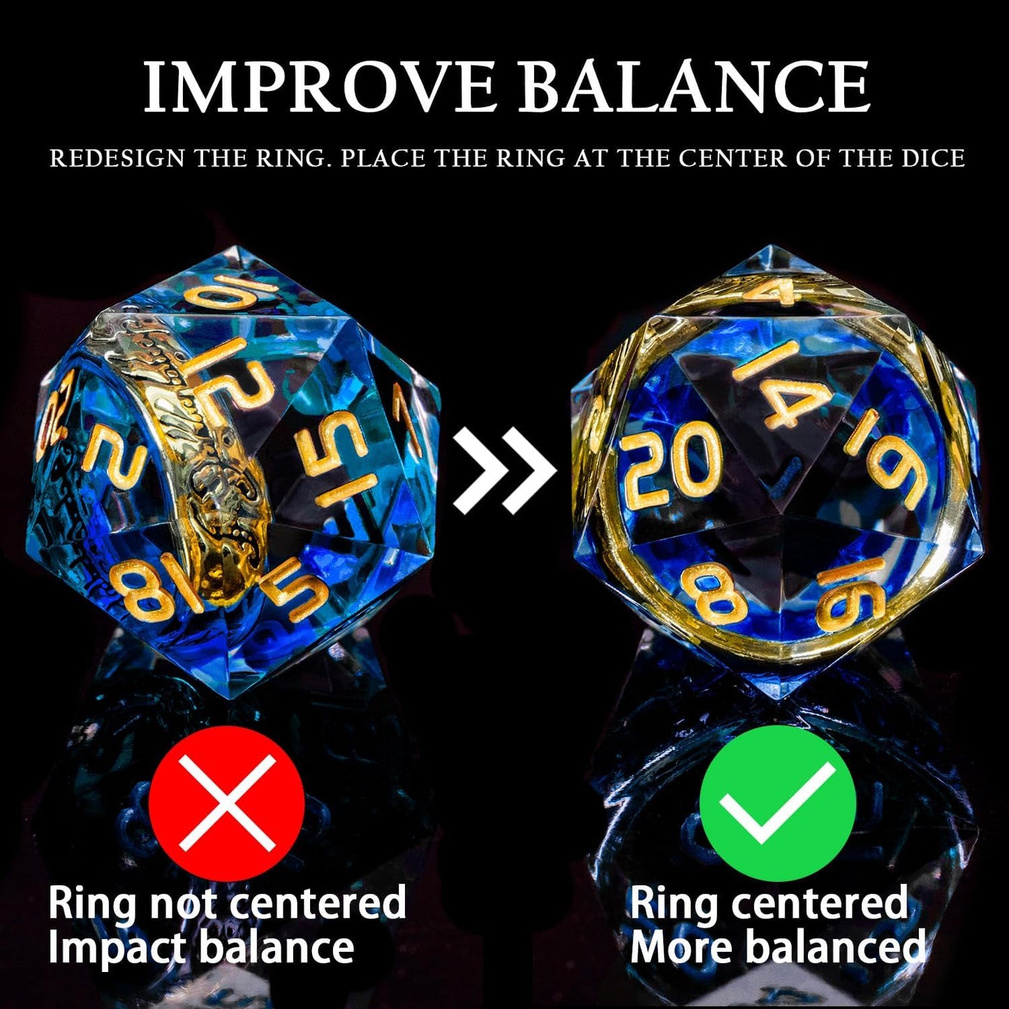 Magic Golden Ring DND Dice Set Sharp Edge Red Resin Dice with Box, for use with Dungeons Dragon RPG D&D Tabletop Games Lord D and D Polyhedral Dice Set