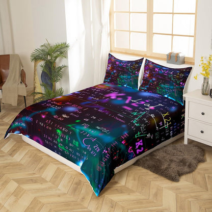 Erosebridal Chemistry Bedding Set Chemical Equation Comforter Cover for Kids Boys,Science Students Duvet Cover Test Tube Microscope Chemical Equipment Bed Set Full,Science Educational Dorm Room Decor