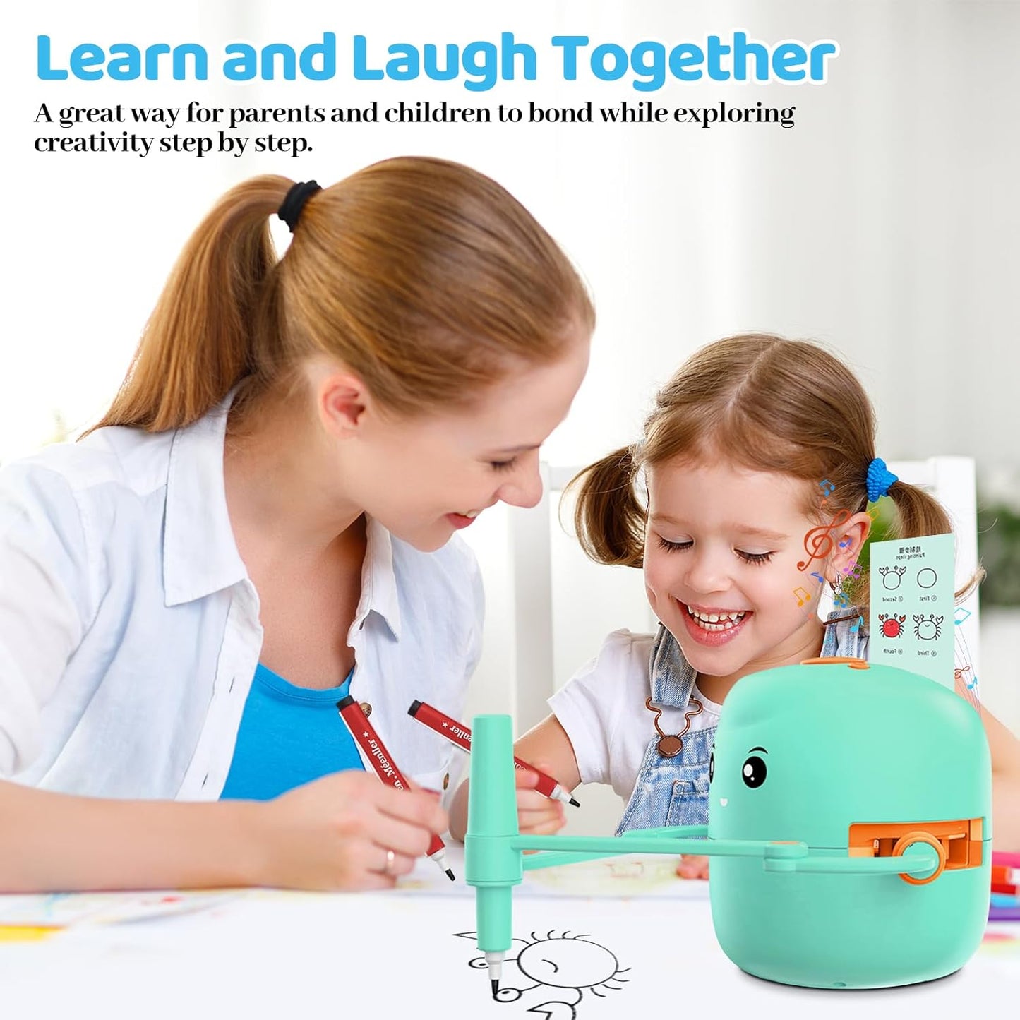 Drawing Robot for Kids with 150 Learning Cards and 17 Colorful Pens, Voice Interactive Educational Smart Art Painting Machine, Step-by-Step Drawing Guidance for Boys Girls Early Learning & STEM Toys