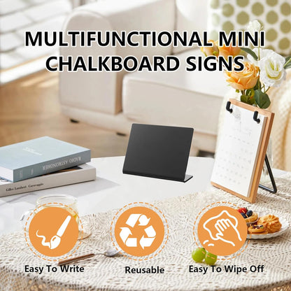 20 Pack 4"x3" V-Shaped Mini Chalkboard Signs, Self-Standing Tabletop Food Labels for Wedding, Bakery, Buffet, Easy to Write & Wipe Off, Includes 7 Color Chalk Markers, Cleaning Cloth