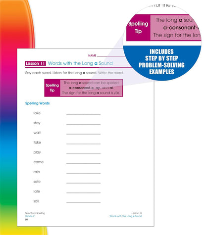 Spectrum Spelling Workbook Grade 2, Ages 7 to 8, 2nd Grade Spelling Workbook, Phonics, Handwriting Practice with Sight Words, Vowels, and Compound Words With English Dictionary - 208 Pages