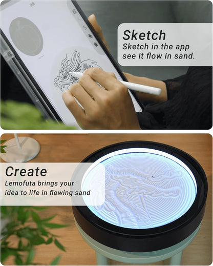 Lemofuta 20" Automatic Zen Drift Sandscape – App-Controlled Sand Drawing Table with DIY Pattern Design, LED Ambient Light & Moving Sand Display for Creative Home Decor