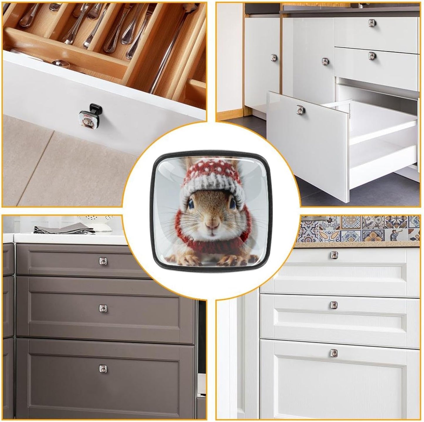 4 Pack Cabinet Knobs Drawer Pulls, 30mm Round ABS Glass Drawer Hardware Growing Butterfly Cabinet Handles with Screws for Dressers Kitchens Cupboard