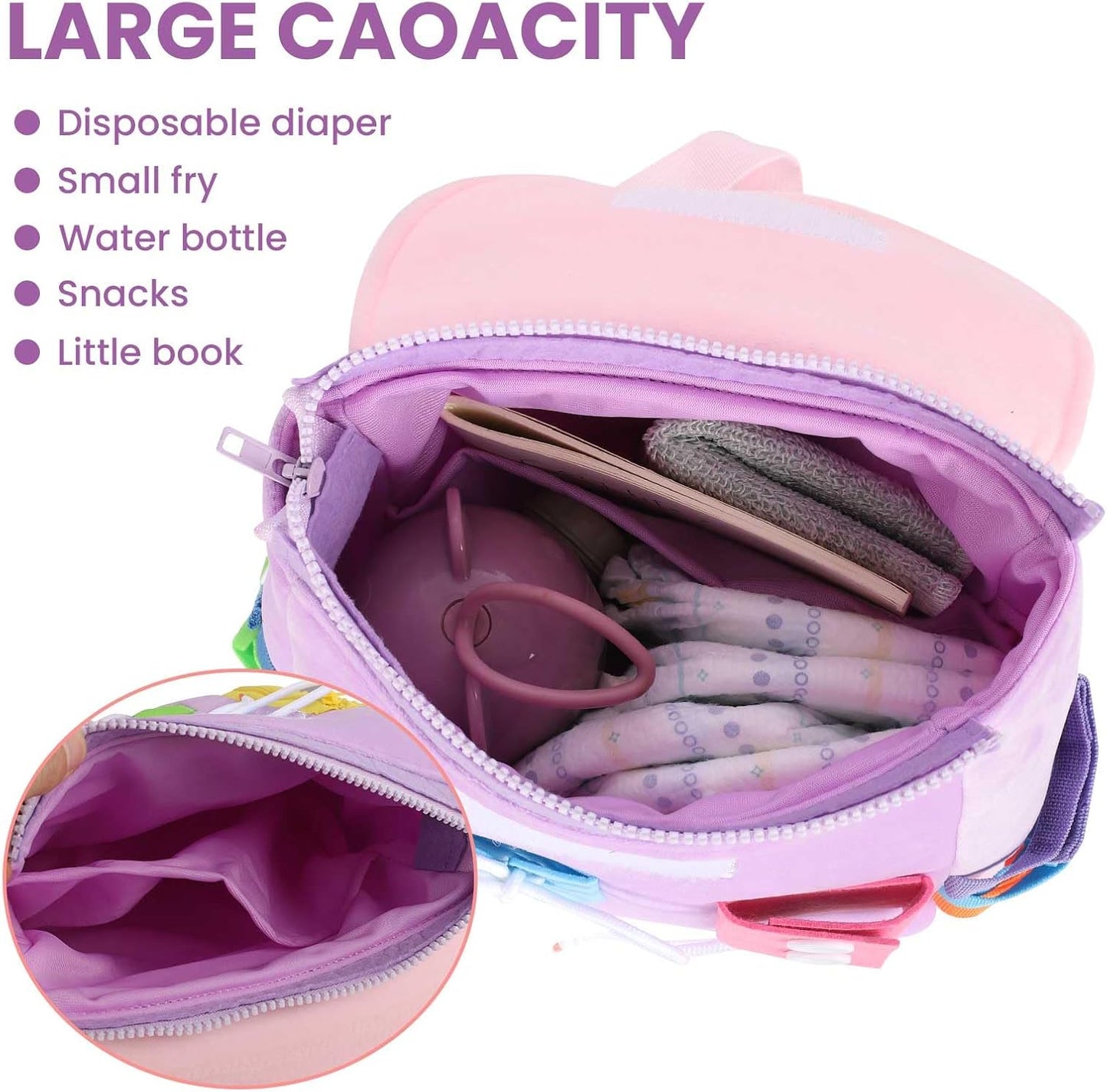 Busy Board - Toddler Backpack with Buckles and Learning Activity Toys - Develop Fine Motor Skills and Basic Life Skills - Learn to Tie Shoes - Children's Travel Toy