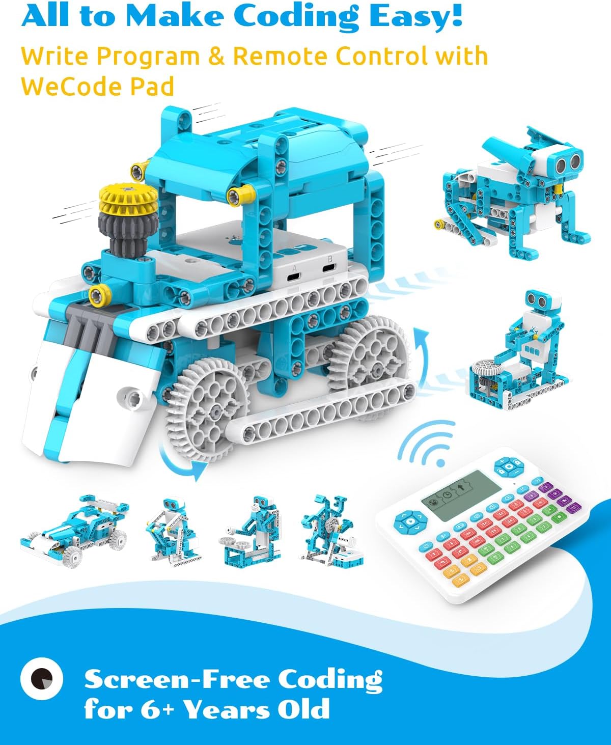 WhalesBot D1 21-in-1 STEM Coding Robot Kit for Kids (Ages 4+), 280+ Pieces Educational Building Set with APP-Controlled & Programming, 3D APP Guidance, Ideal Toy for Boys & Girls