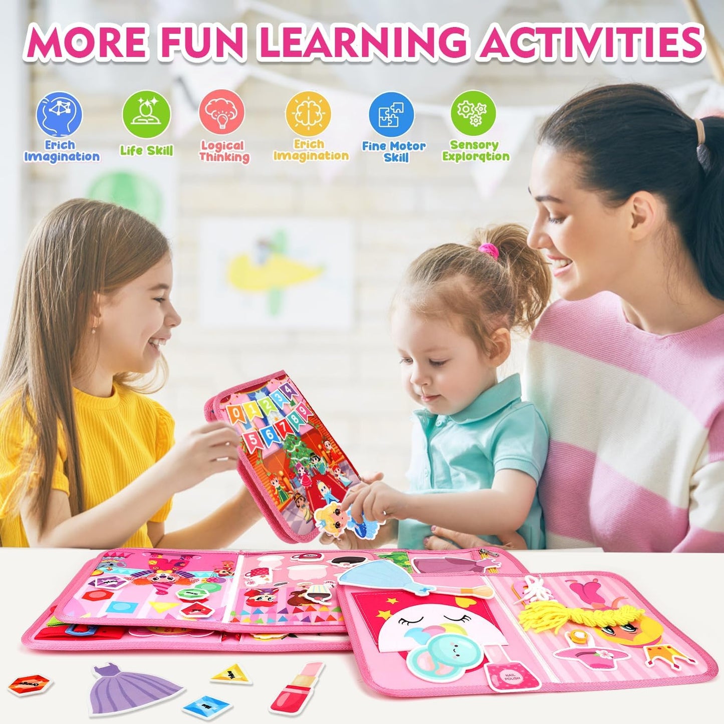 Teensymic Montessori Busy Board for Toddlers Ages 3+ – Portable Travel Quiet Book for Fine Motor Skills, Practical Life & Cognitive Learning, for Boys & Girls