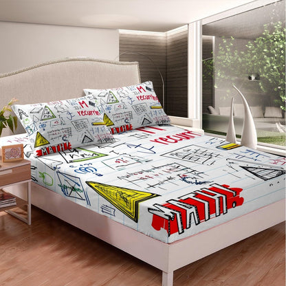 Erosebridal Science Theme Bed Sheets Set Full Size for Boys Girls Chemistry Periodic Table Print Sheet Set Chemical Subject Theme Sheets Teens Kids Math Science Atyle Fitted Sheet 4 Pcs