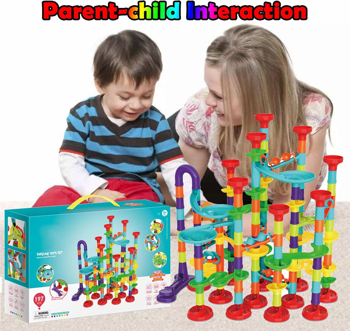 50 PCS Marble Toy Premium Set,STEM Educational Building Block Toy,Marble Track Race Set with 15 Glass Marbles for Boys & Girls,Construction Building Blocks Toys for Kids