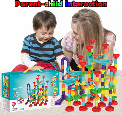50 PCS Marble Toy Premium Set,STEM Educational Building Block Toy,Marble Track Race Set with 15 Glass Marbles for Boys & Girls,Construction Building Blocks Toys for Kids