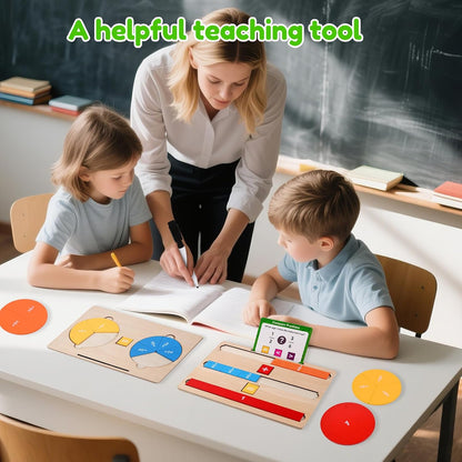 Wooden Fraction Manipulatives Set, Double-Sided Fraction Circles & Fraction Tiles with Addition & Subtraction Symbols, Montessori Math Learning Toy for Homeschool & Elementary Classroom Grade K-3