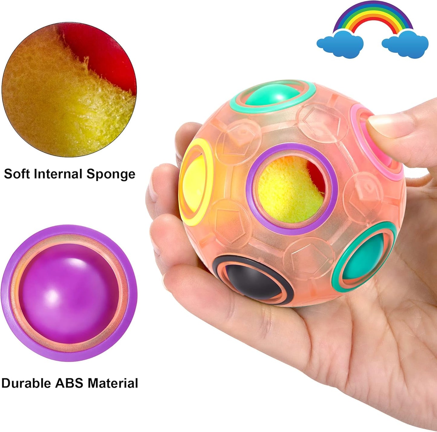 Vdealen Magic Rainbow Puzzle Ball, Fidget Ball Puzzle Brain Teaser Fidget Toy for Boys & Girls- Birthday Party Easter Valentines Christmas Stocking Stuffers for Kids Teen & Adults(Off White)