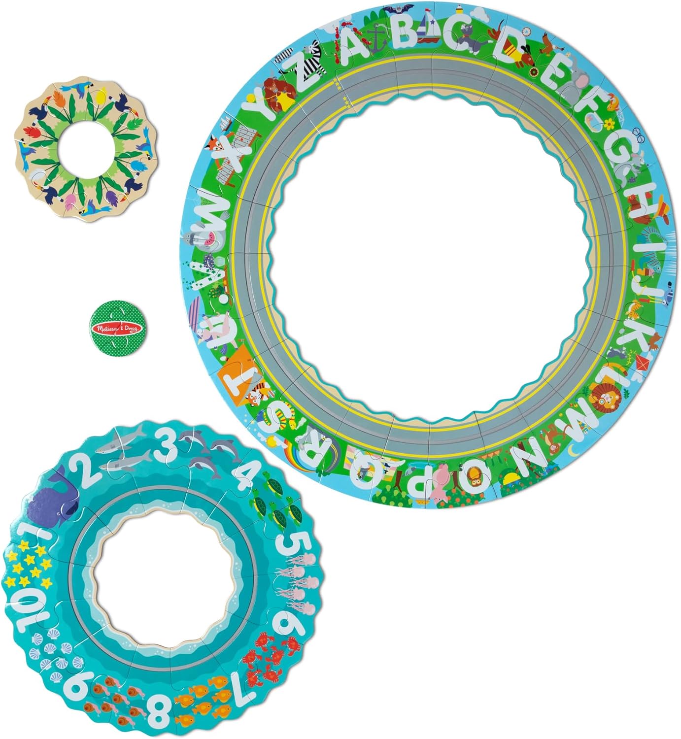 Melissa & Doug Round the Shore Tracks Cardboard Jigsaw Floor Puzzle and Wind-Up Vehicles – 48 Pieces, for Boys and Girls 4+ - FSC-Certified