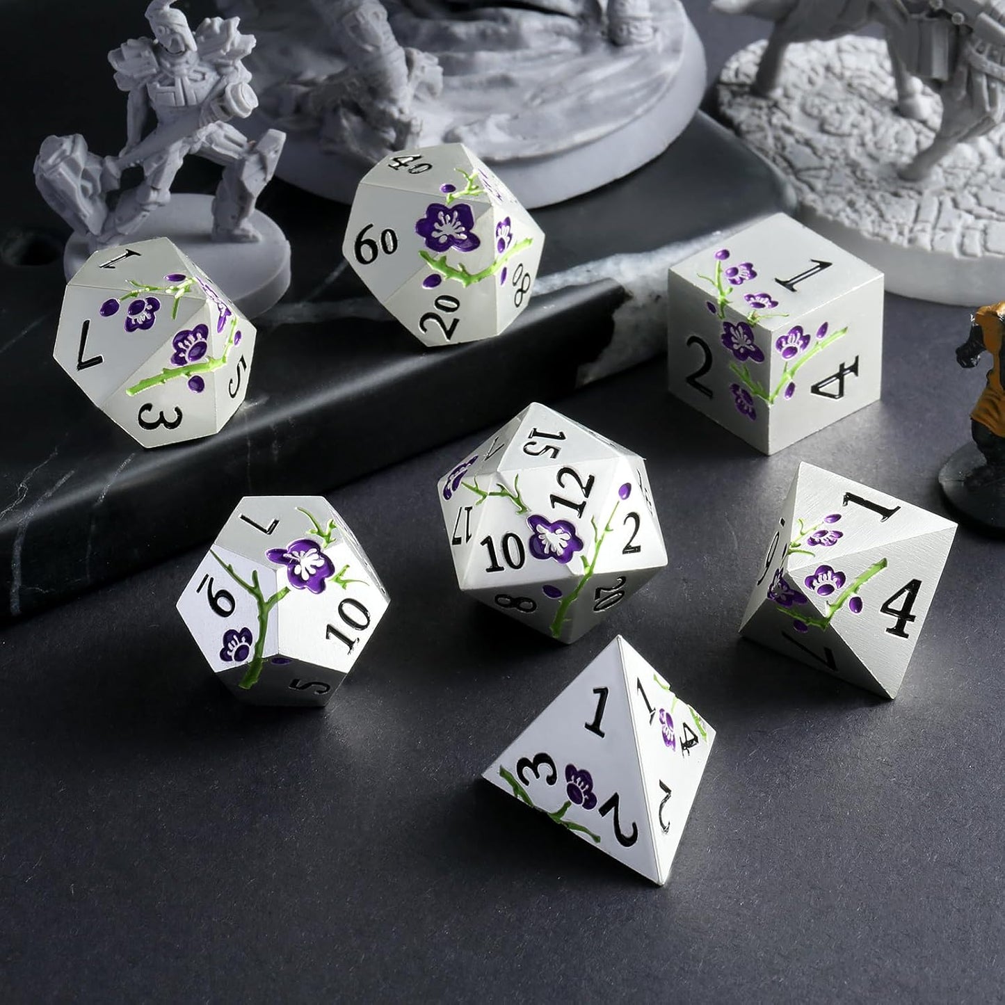 DnDnD Heavy Polyhedral Metal Dice Set with Metal Box, 7-die Shiny Blue Surface with Golden Number for RPG,Dungeons and Dragons,Pathfinder,Shadowrun,D&D,Role Palying Game and Math Teaching - Colors A