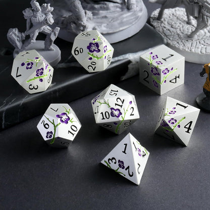DnDnD Heavy Polyhedral Metal Dice Set with Metal Box, 7-die Shiny Blue Surface with Golden Number for RPG,Dungeons and Dragons,Pathfinder,Shadowrun,D&D,Role Palying Game and Math Teaching - Colors A