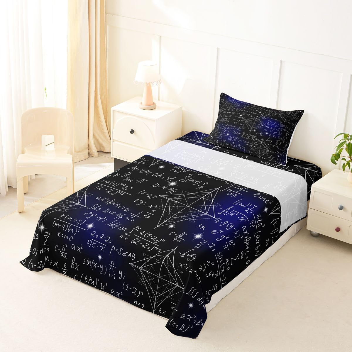 Erosebridal Chemistry Lab Fitted Sheet Twin Size Chemical Equation Bed Sheets for Boys Girls Chemical Elements Science Theme Bed Set Teens Kids Science Students Bedding Set School Dorm Room Decor