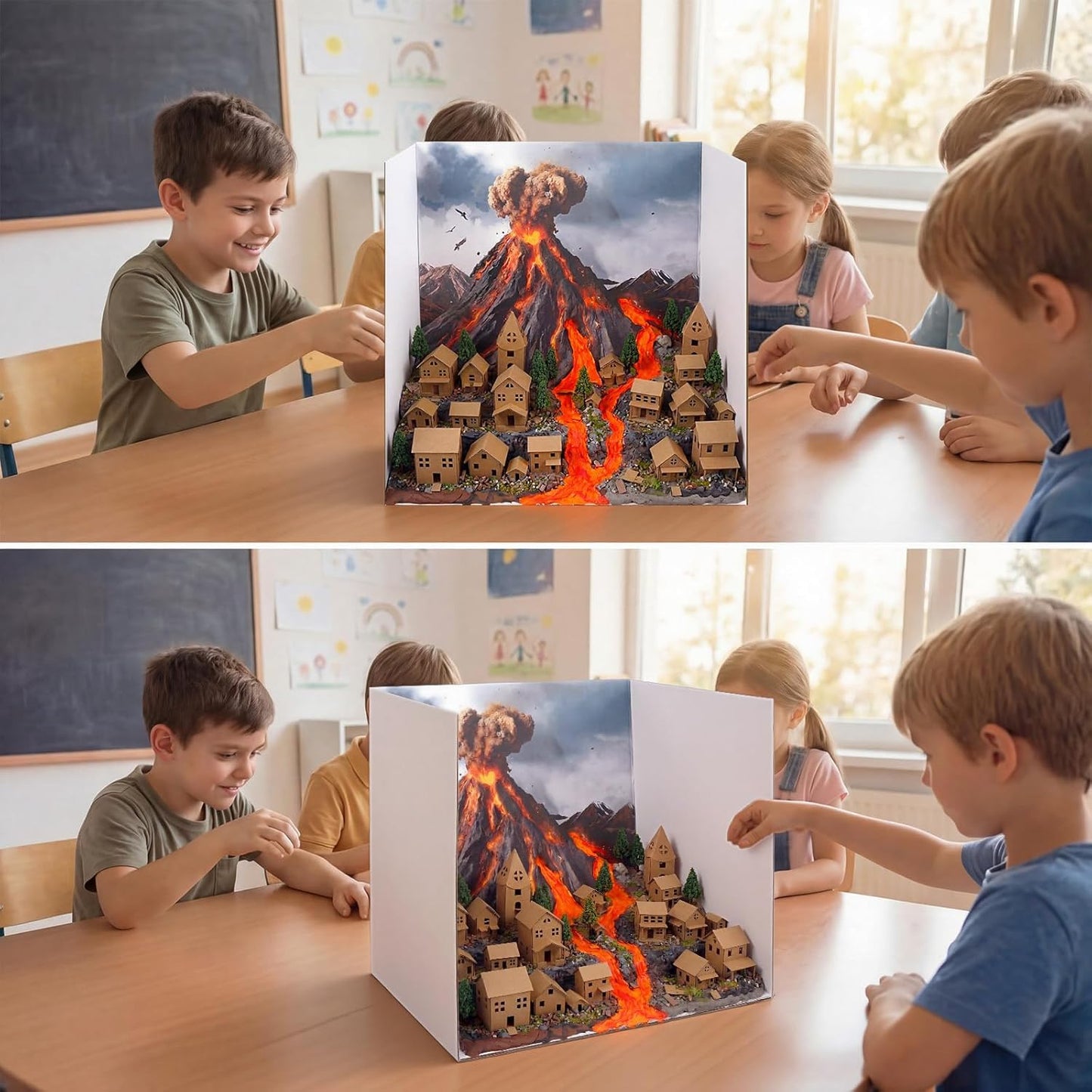 ReliThick 30 Pcs Volcano Diorama Kit Volcano Science Kit Diorama Science Project Model Miniature Village Model Trees Clay Acrylic Paints Display Box and Accessories DIY
