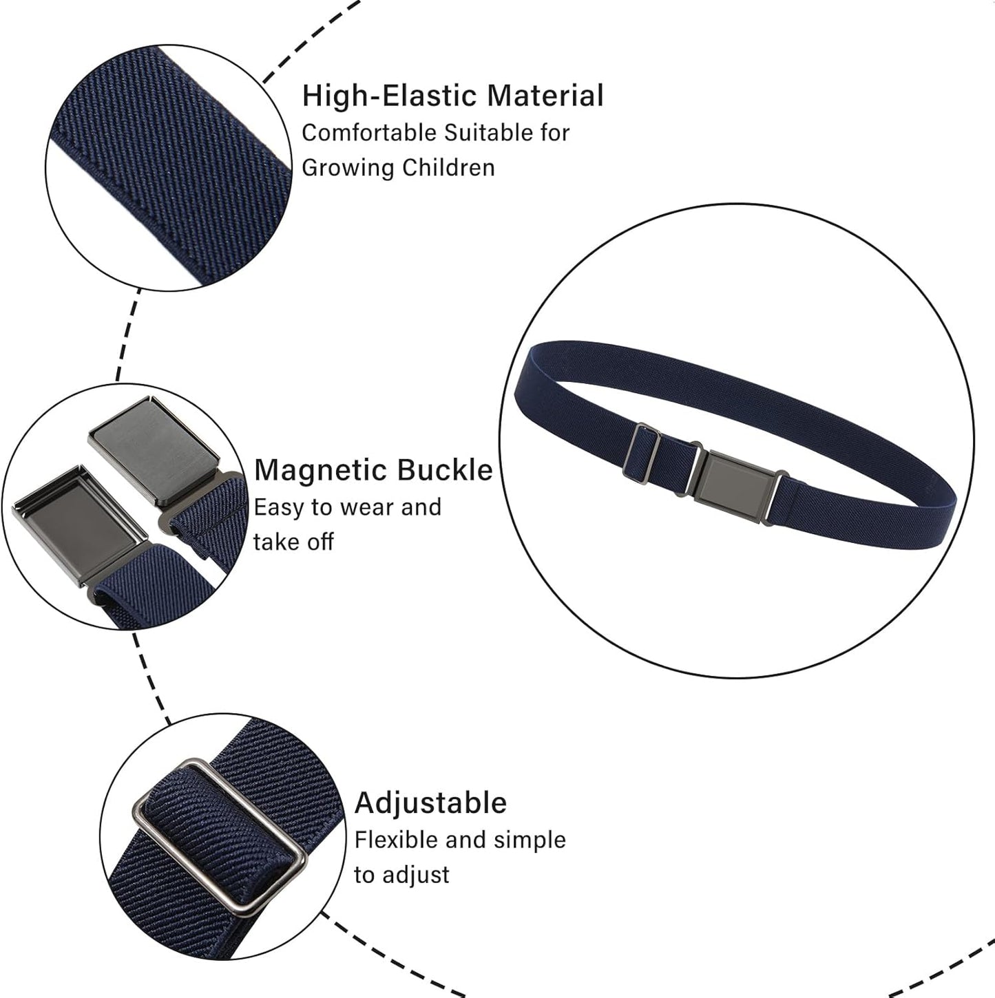 AWAYTR 3 PCS Kids Adjustable Magnetic Belts - Easy to Use Magnetic Buckle Belt for Boys and Girls