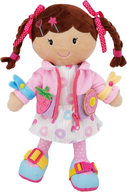 June Garden 16" Dressy Friends Bunnie - Educational Stuffed Plush Doll for Kids and Toddlers 2 Years and Up - Montessori Soft Toy Doll