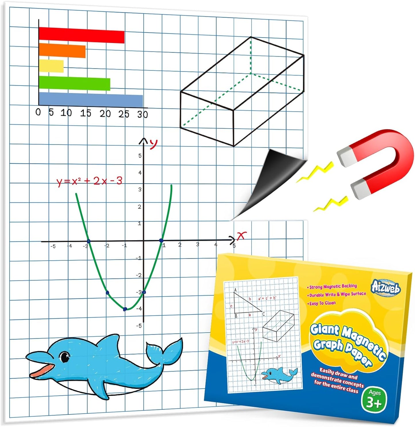 Aizweb Giant Magnetic Lined Notebook Paper,2 Dry Erase Sheets,Total Area 17" x 21.5",Handwriting Practice for Classroom Whiteboard,Chart Paper Teacher Must Have Homeschool Teaching Supplies