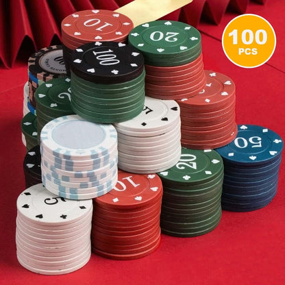 100 Plastic Poker Chips with no denominations, DIY Print with Your Personalized Text, Poker Card Game Chips Bulk, Counting Discs Markers for Math Counting, Game Play, Party