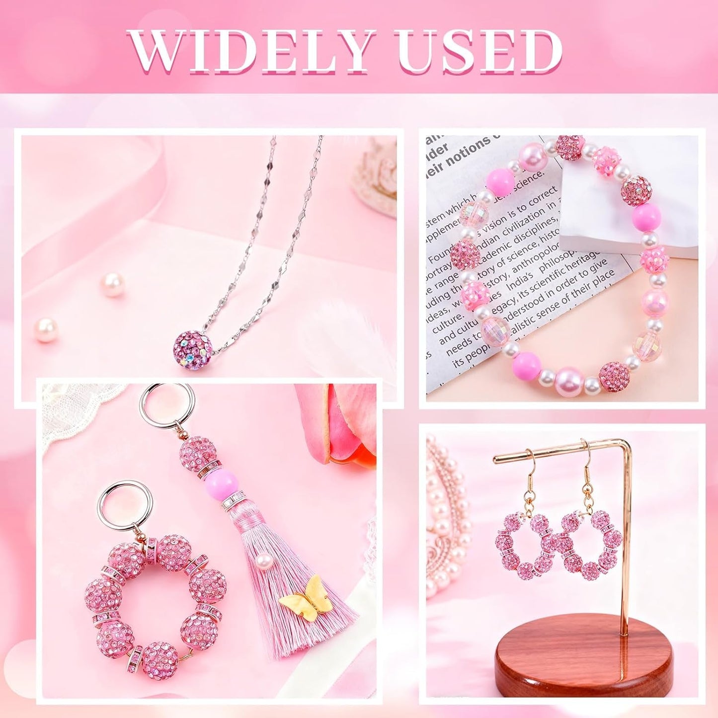 300 Pcs Diamonds Beads for Jewelry Making, Included 10 mm Red Rhinestone Beads for Bracelets, Bubblegum Bead for Pen Making, Pearl and Spacer Bead for Bracelet Necklace Earring Crafting
