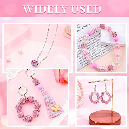 300 Pcs Diamonds Beads for Jewelry Making, Included 10 mm Red Rhinestone Beads for Bracelets, Bubblegum Bead for Pen Making, Pearl and Spacer Bead for Bracelet Necklace Earring Crafting