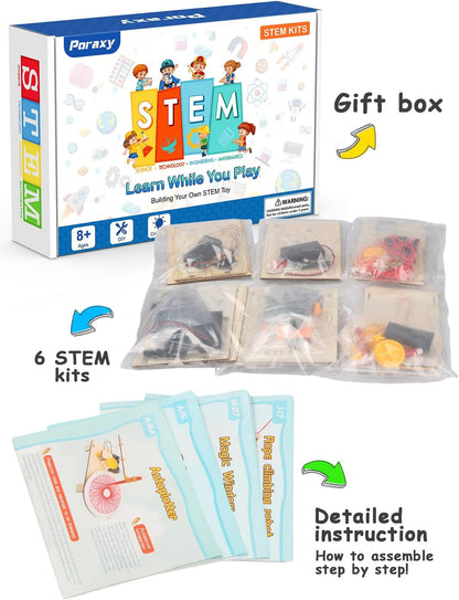Poraxy 6 in 1 STEM Toys for Kids Ages 8-12, STEM Kits, 3D Wooden Puzzles, Educational Science Projects Building Model Kits, Birthday Gifts for Boys and Girls Ages 7 8 9 10 11 12 13 Years Old