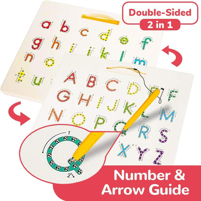 CozyBomB™ Double Sided Magnetic Letter Board - 2 in 1 Alphabet Magnets Tracing Board for Toddlers ABC Letters Uppercase & Lowercase Practicing Gifts for Boys Girls Birthdays Christmas Holidays