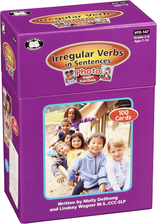 Super Duper Publications | Irregular Verbs in Sentences Photo Fun Deck Flash Cards | Educational Learning Resource for Children