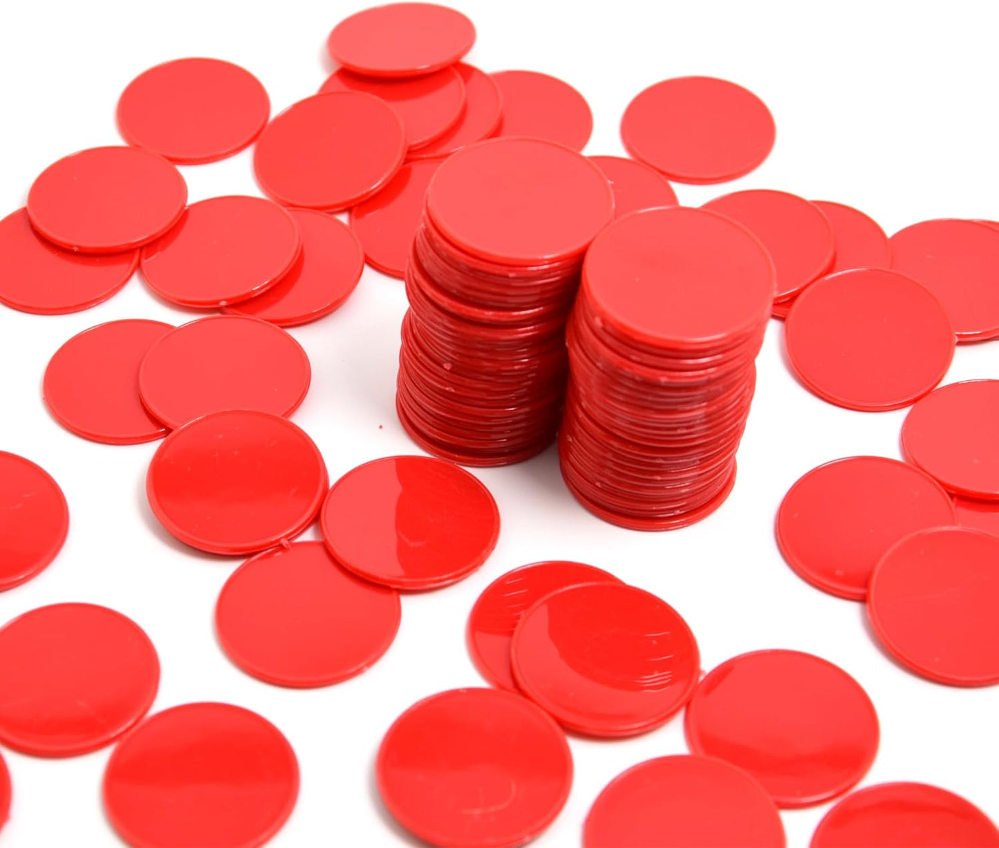 Smartdealspro 100pcs 32mm/1.26 Inch Opaque Plastic Learning Counters Disks Mini Poker Chips Game Tokens with Storage Box (Red)