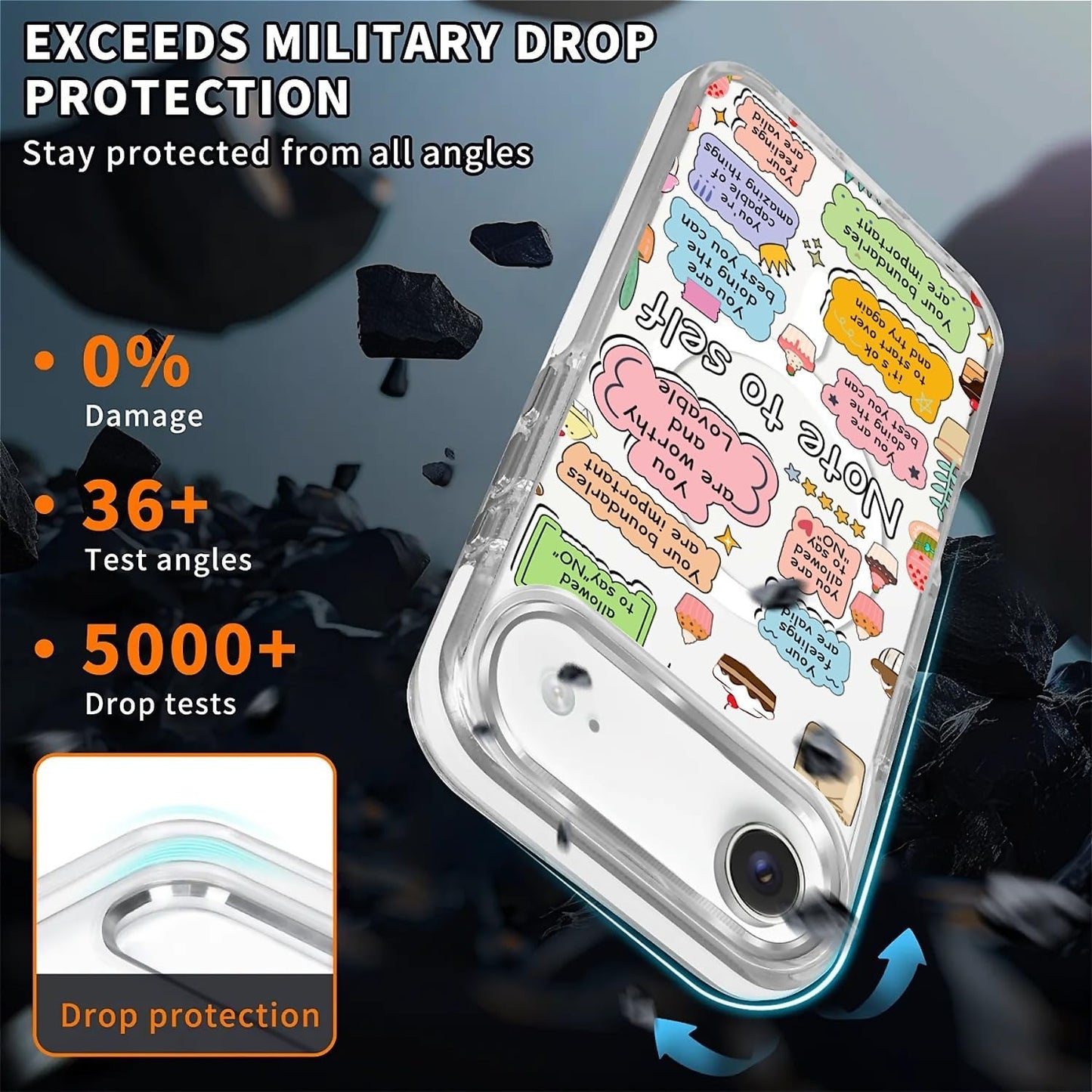 for iPhone 17 Pro Max Case [Compatible with Magsafe],Girls Women Clear Magnetic Case Silicone Shockproof Protective Cover with Pattern Colorful Motivational Letters