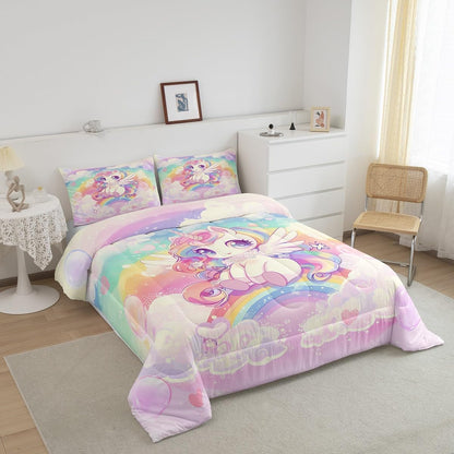 Castle Fairy Drum Kit Comforter Set,Musical Instruments Bedding Set for Kids Girls Women,Adults Rock Music Comforter,Neon Lighting Quilted Duvet Set Bedroom Collection Twin Size 2Pcs