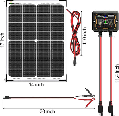 SOLPERK Solar Panel Kit 50W 12V, Waterproof Solar Battery Trickle Charger Maintainer + Waterproof Controller + Adjustable Mount Bracket for Boat Car RV Motorcycle(Without Mounting Bracket)
