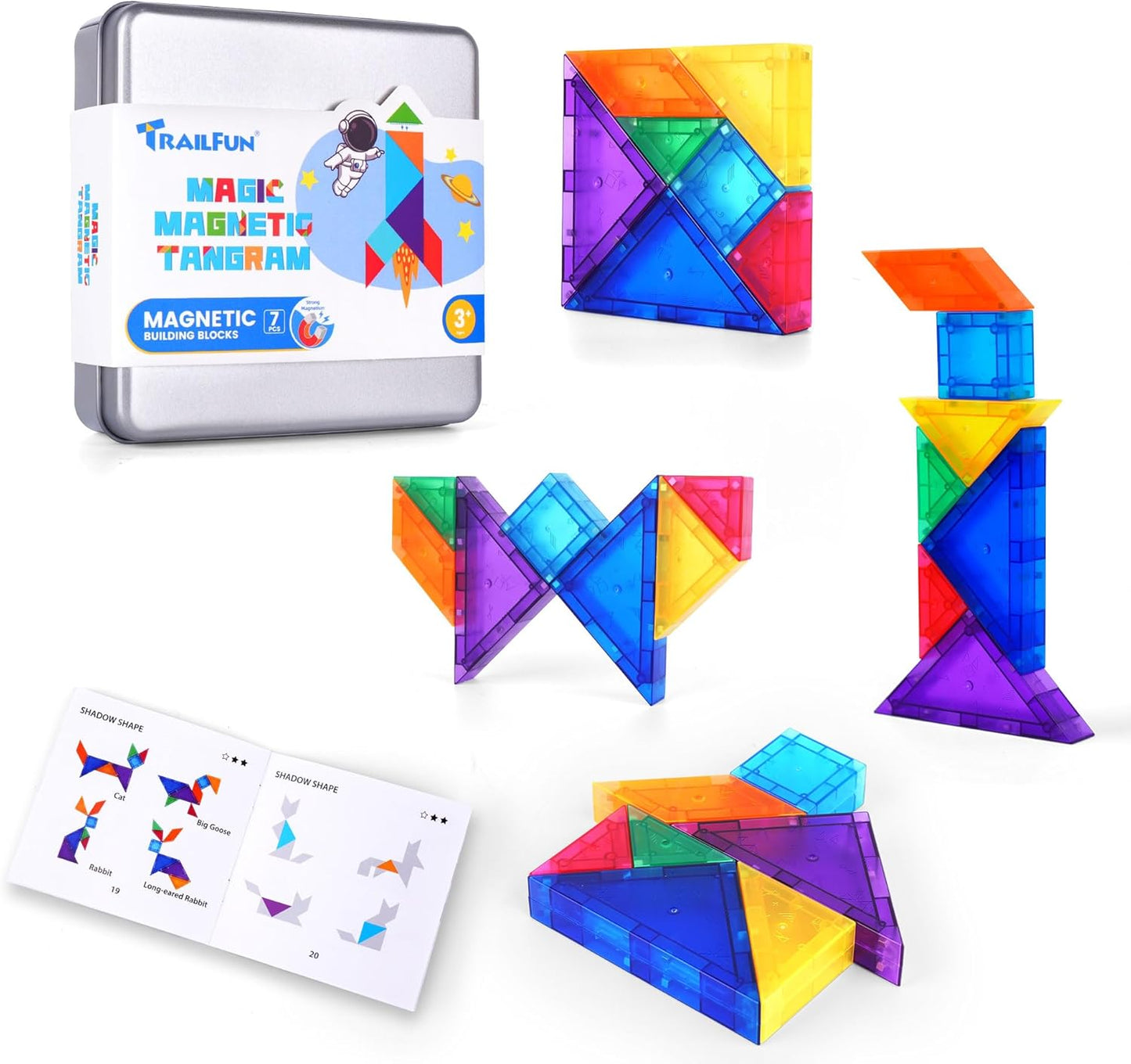Magnetic Tangrams, Magnet Blocks STEM Montessori Toys for Kids, Toddler Magnetic Puzzles Educational Travel Activity Road Trip Essentials