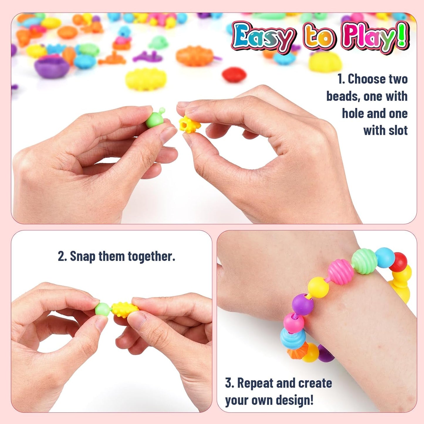 FUNZBO 650pcs Pop Beads - Jewelry Making Kit for 3 4 5 6 7 8 Year Old Little Girls, Arts and Crafts Toys for Kids, Necklace Bracelet Creativity Snap Set Birthday Gifts
