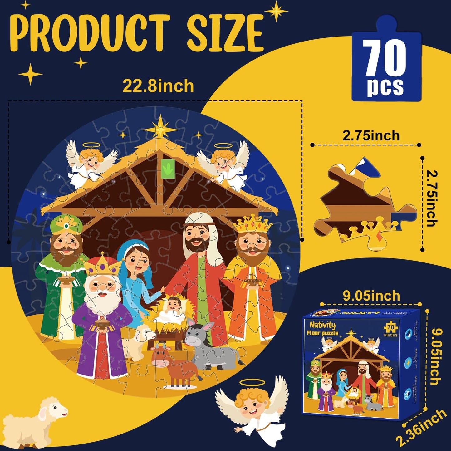 70pcs Easter Floor Puzzles for Kids Age 3-8, Easter Basket Stuffer Gifts for Kids Boy Girls Jumbo Bunny Puzzles Egg Hunt Party Favors