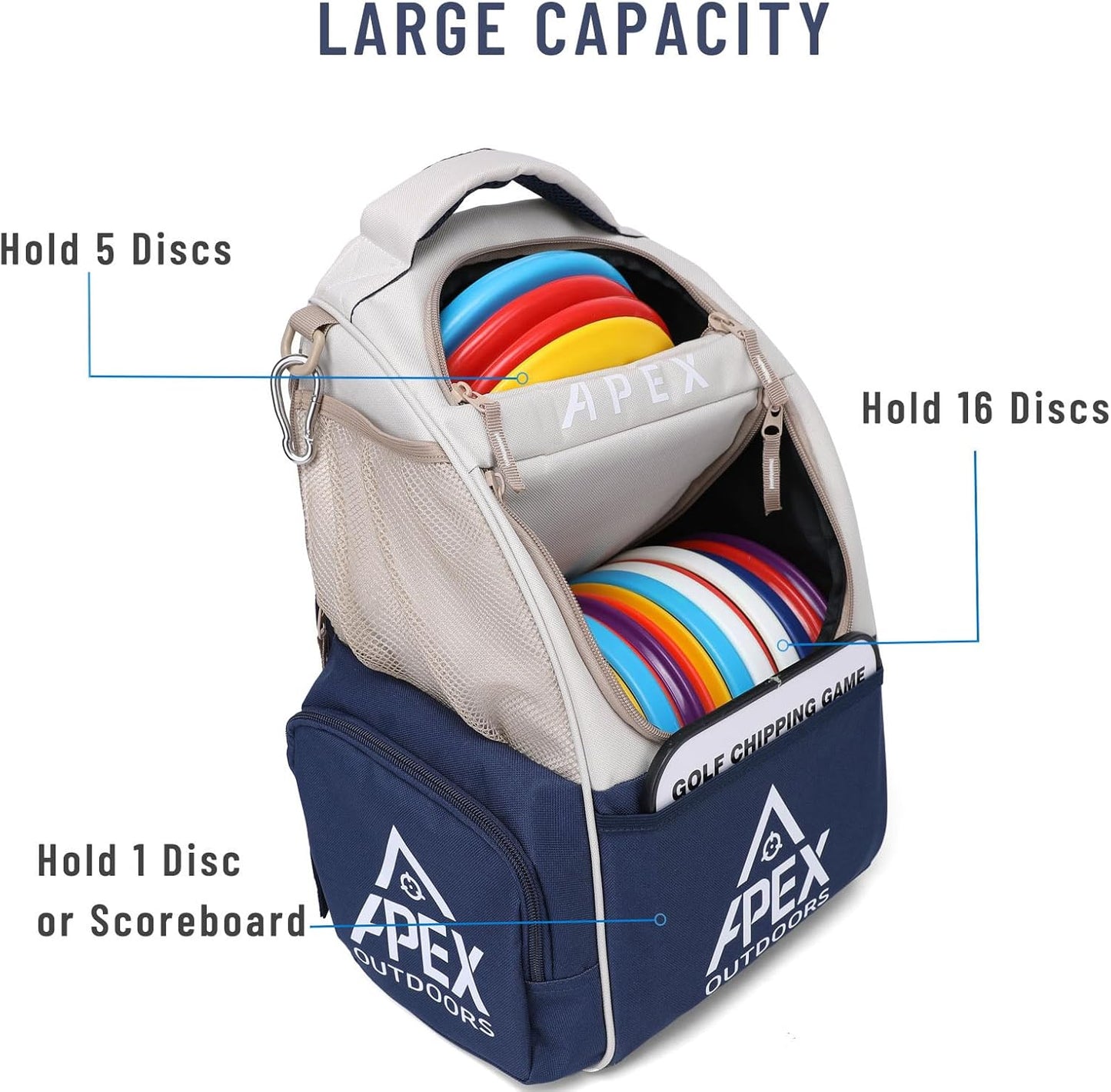 Disc Golf Bag, Large Disc Golf Backpack Holds Over 21 Discs, Durable & Lightweight with Multiple Storage Pockets