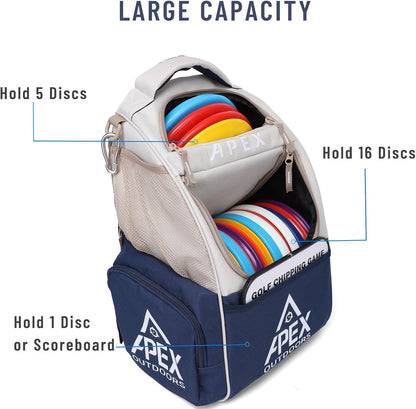 Disc Golf Bag, Large Disc Golf Backpack Holds Over 21 Discs, Durable & Lightweight with Multiple Storage Pockets