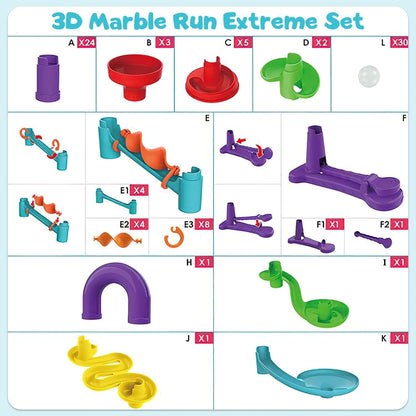 Toys for Boys 4-6 - Marble Runs 3D Maze Game DIY Educational Toys for Kids 5-7 Birthday Gift,Track Pipe Building Blocks Mini Glass Marbles for Kids,Toys for 3+ Year Old Boys Christmas (142PIECES)