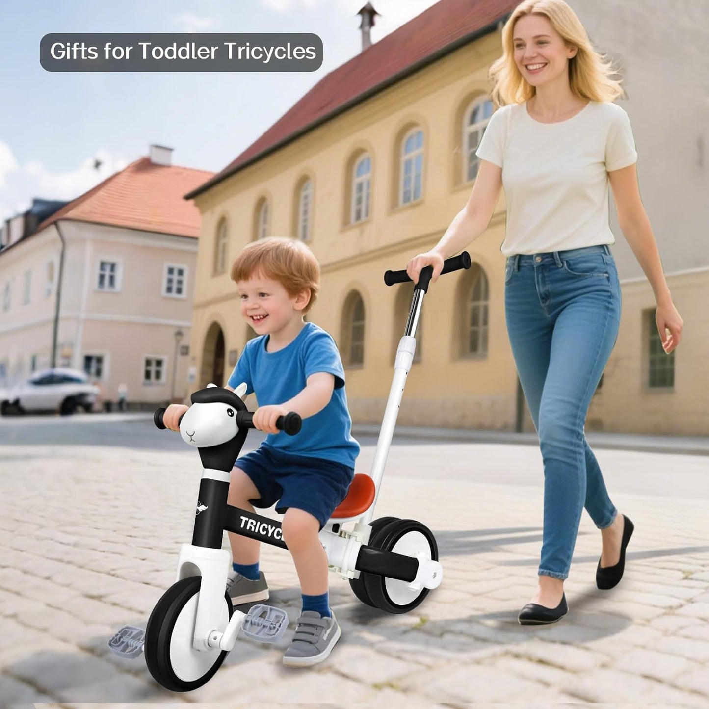 Tricycle for Toddlers 1-3 Year Olds, 5 in 1 Toddler Balance Bike 2-4 Years Old Boys Girls, Push Trike Toys with Adjustable Handle, Birthday Gifts for 2 3 4 5 Year Old Kids Bike (Blue)