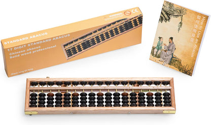 Black long Di fang Wooden Abacus - Professional 17 Column Soroban - 13.86 Inches (35.2 Centimeters) - Calculator with Reset Button - Made
