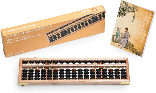 Black long Di fang Wooden Abacus - Professional 17 Column Soroban - 13.86 Inches (35.2 Centimeters) - Calculator with Reset Button - Made