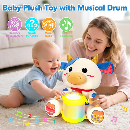 V-Opitos Stuffed Bear Musical Toys for Baby 6-12 Months+, Early Learning Light up Music Drum, Perfect Christmas Birthday Gifts for Boy & Girl Age 1, 2 Years Old