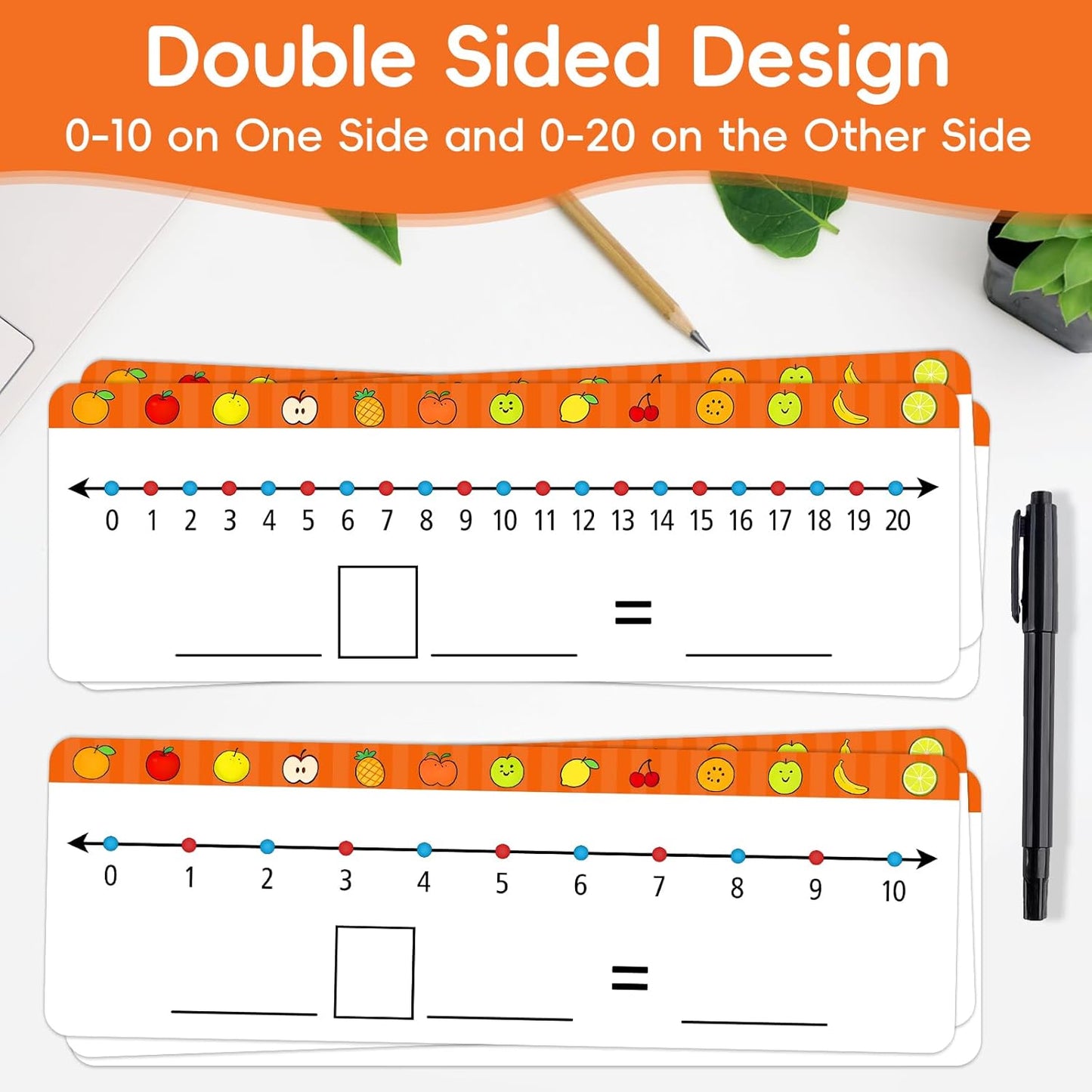30 Packs Number Line Dry Erase Boards Cards, Double-Sided Writable & Erasable, 0-10 on One Side and 0-20 on the Other Side, Math Learning White Board Tool for Students, Classroom and Home (12” x 4”)